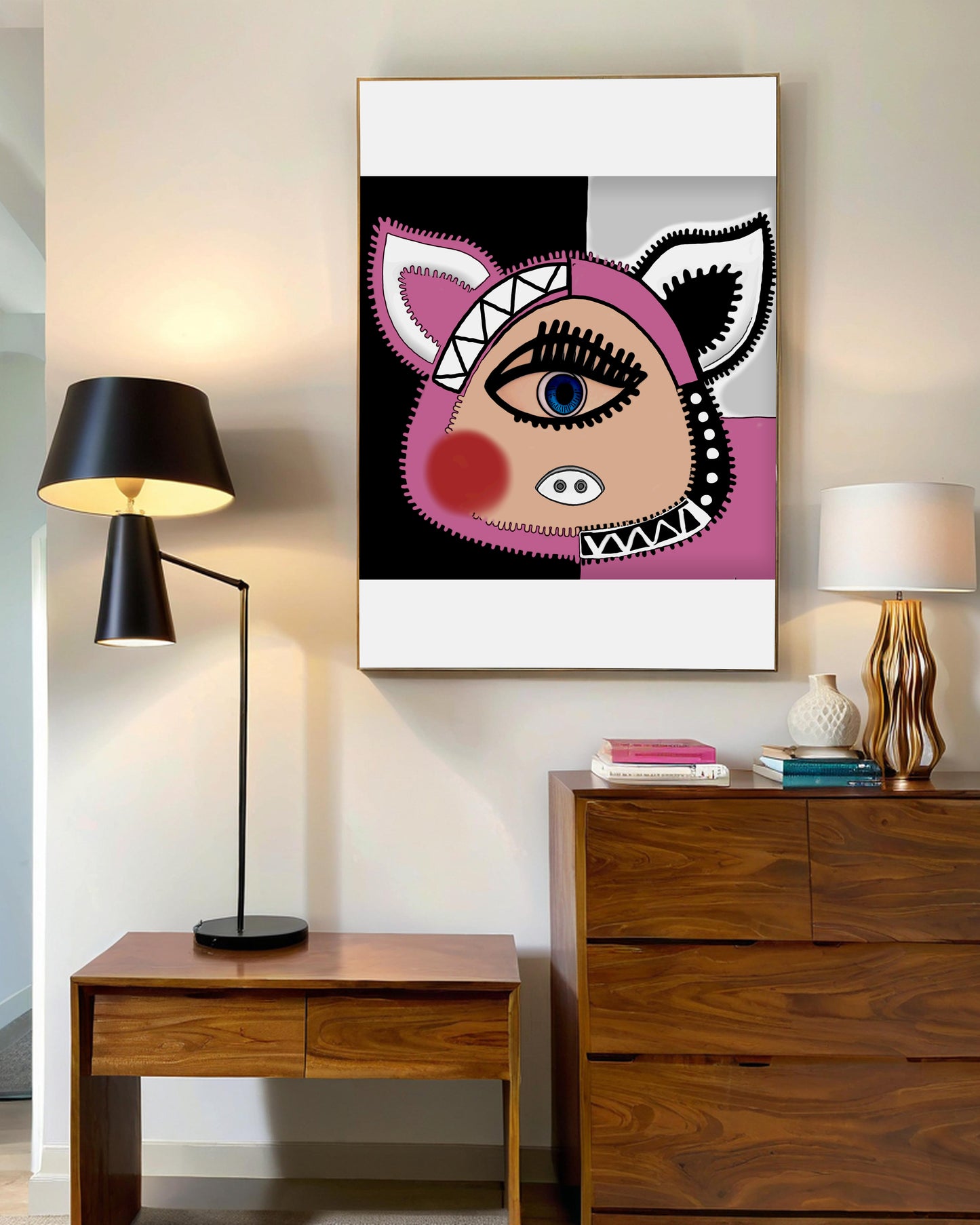 「Pig」Framed Canvas Print Wall Art 潮流十二生肖猪 裝飾畫客廳 玄關 臥室