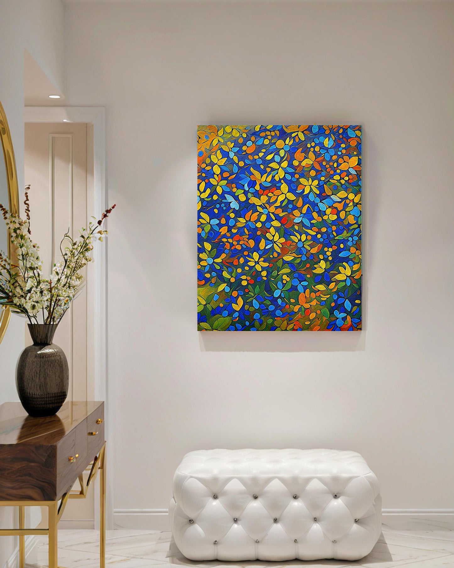 「Floral 01」Framed Canvas Print Wall Art 复古碎花 裝飾畫客廳 玄關 臥室