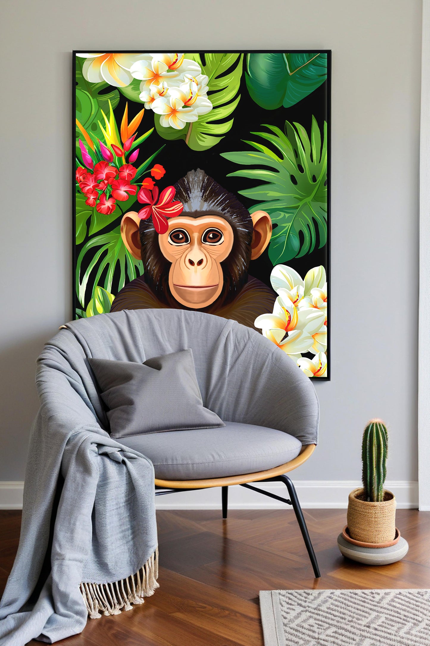 「Chimpanzee 01」Framed Canvas Print Wall Art 現代風雨林動物黑猩猩裝飾畫客廳 玄關 臥室