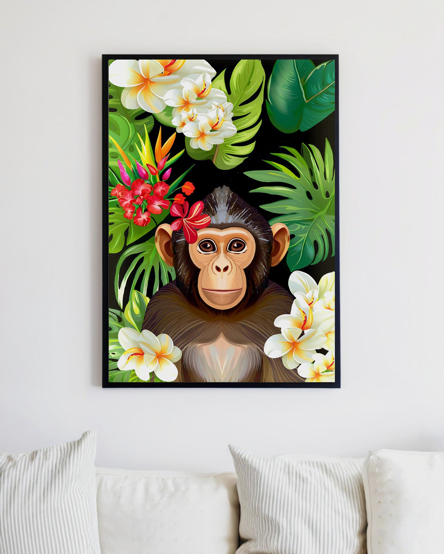 「Chimpanzee 01」Framed Canvas Print Wall Art 現代風雨林動物黑猩猩裝飾畫客廳 玄關 臥室