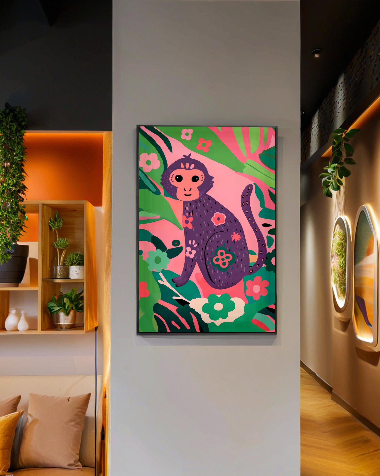 「Monkey」Framed Canvas Print Wall Art 現代風雨林動物猴子裝飾畫客廳 玄關 臥室