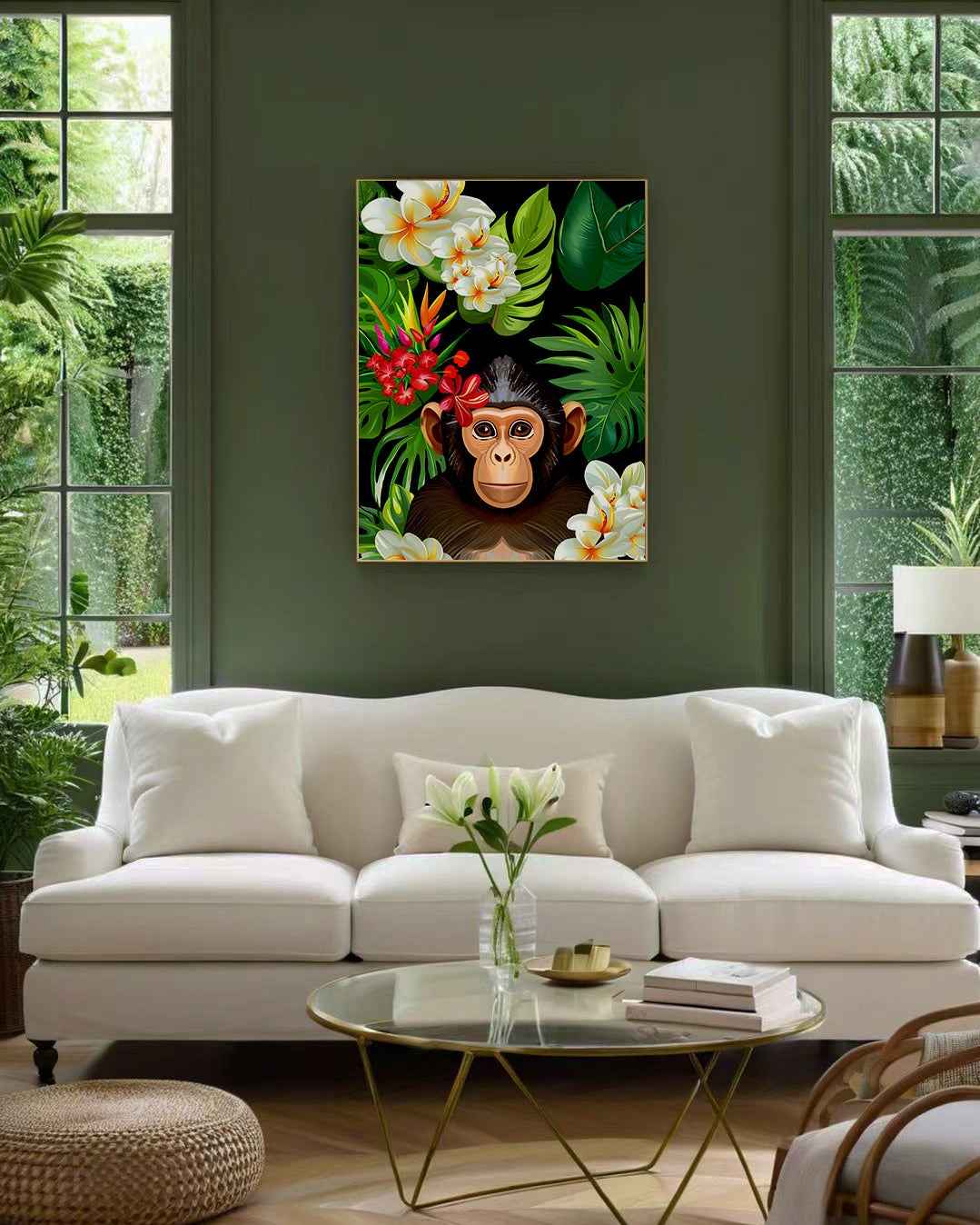「Chimpanzee 01」Framed Canvas Print Wall Art 現代風雨林動物黑猩猩裝飾畫客廳 玄關 臥室