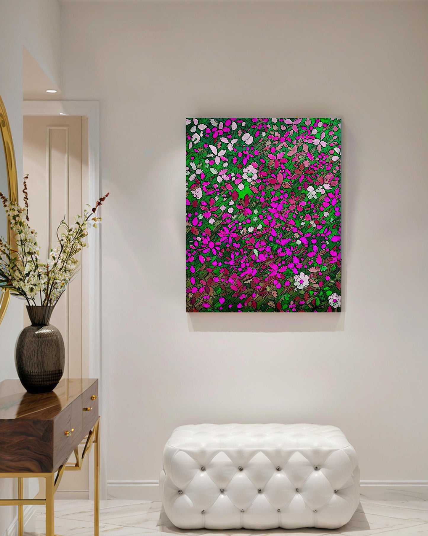 「Floral 03」Framed Canvas Print Wall Art 复古碎花 裝飾畫客廳 玄關 臥室