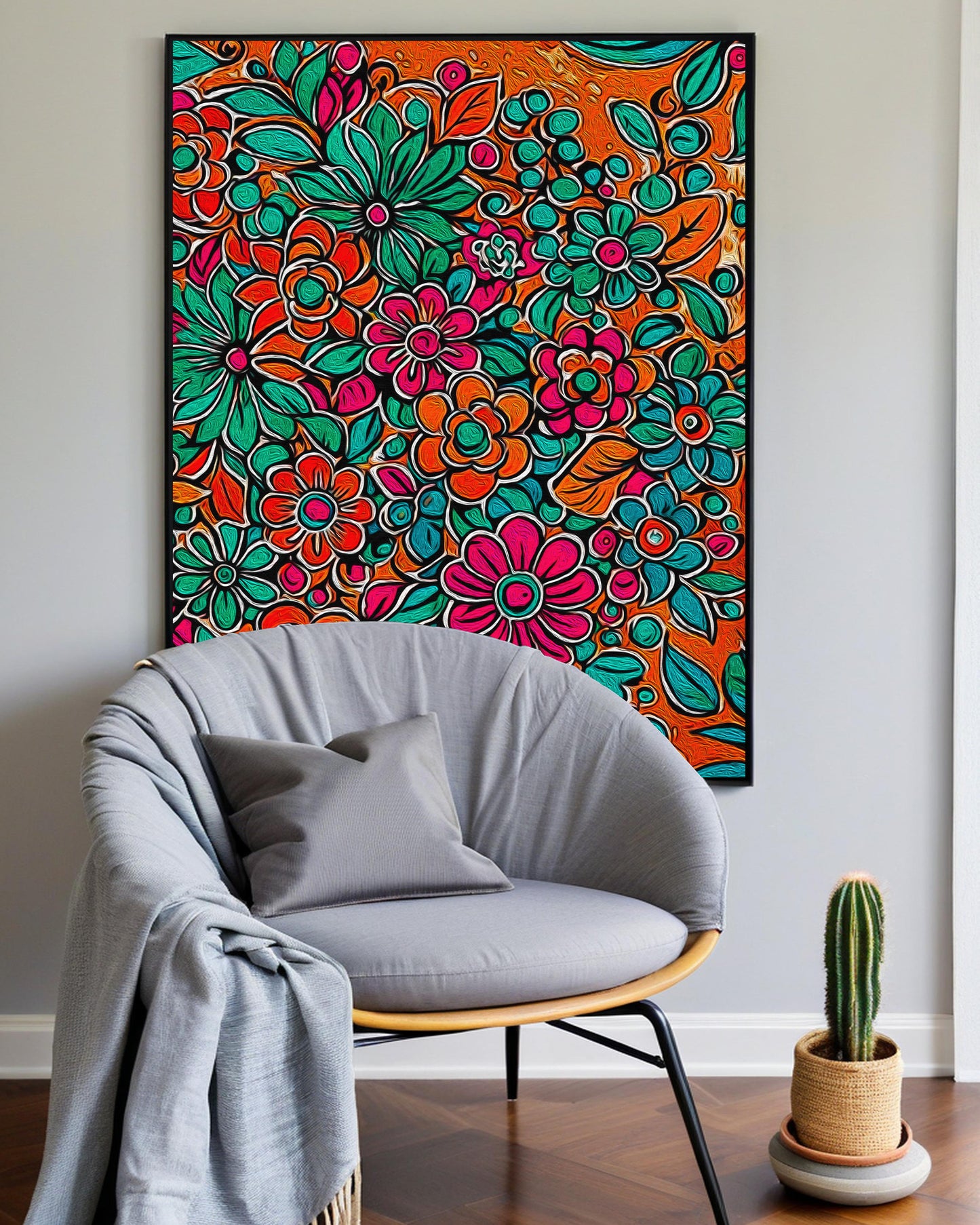 「Floral 04」Framed Canvas Print Wall Art 复古碎花 裝飾畫客廳 玄關 臥室