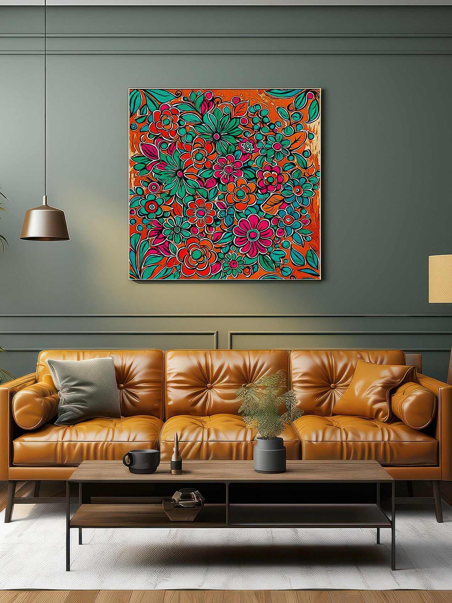 「Floral 04」Framed Canvas Print Wall Art 复古碎花 裝飾畫客廳 玄關 臥室