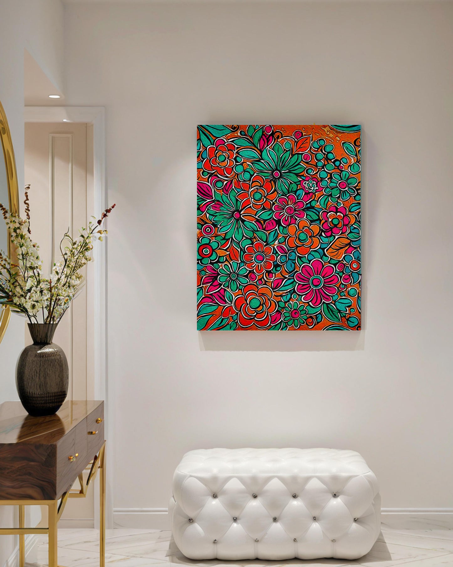 「Floral 04」Framed Canvas Print Wall Art 复古碎花 裝飾畫客廳 玄關 臥室