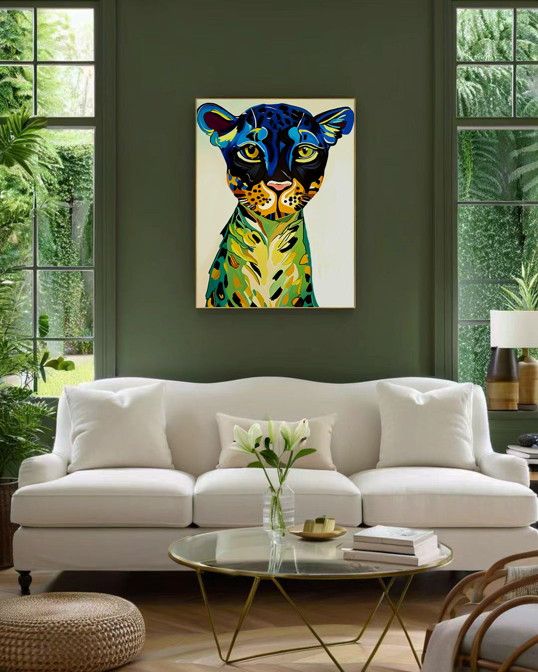 「Leopard」Framed Canvas Print Wall Art 現代風雨林動物花豹裝飾畫客廳 玄關 臥室