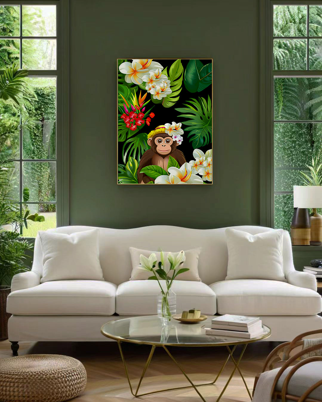 「Chimpanzee 02」Framed Canvas Print Wall Art 現代風雨林動物黑猩猩裝飾畫客廳 玄關 臥室